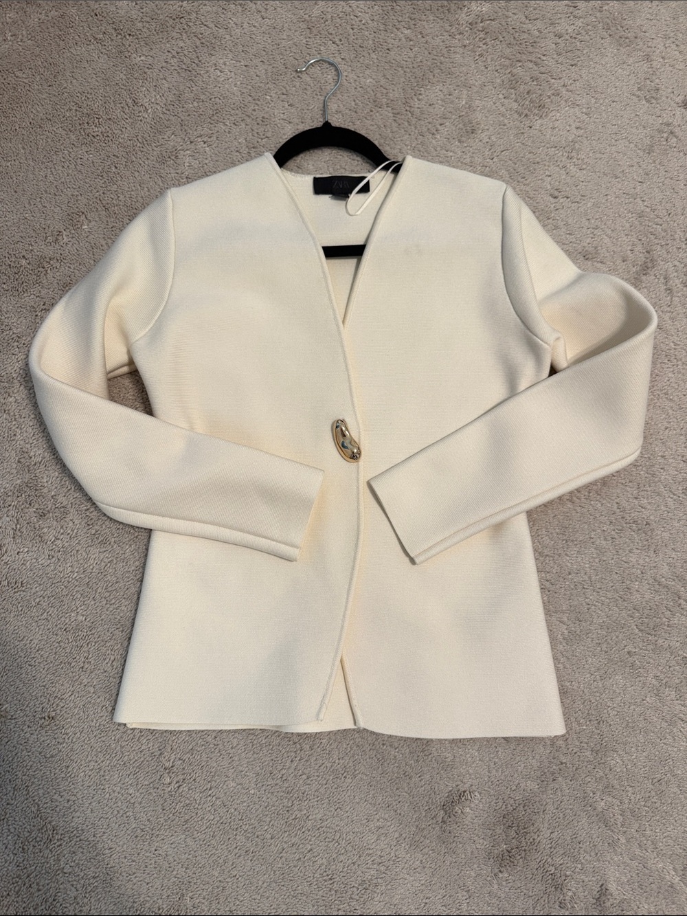 Zara Cream Tailored Blazer with Decorative Single Button